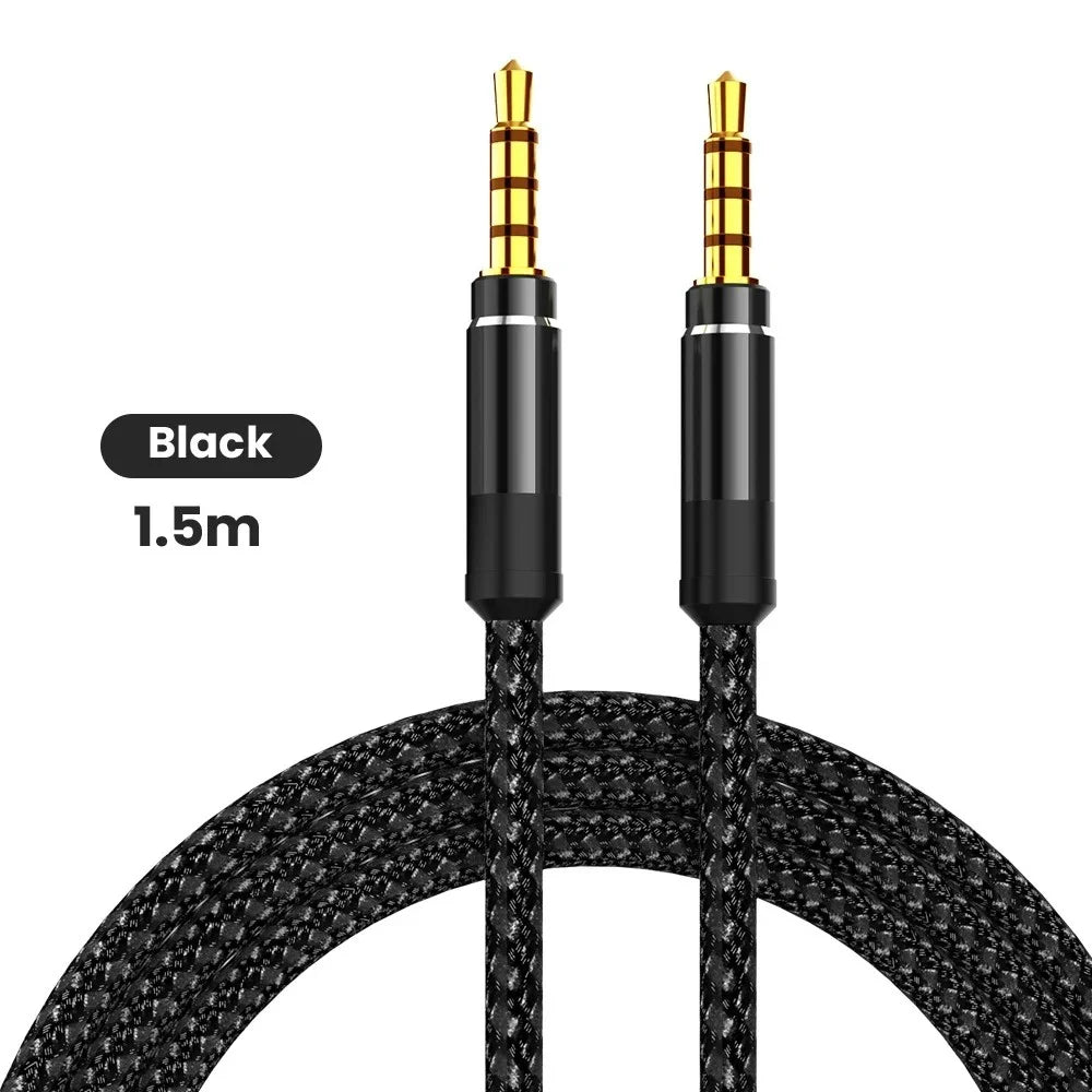1.5m Braided 3.5mm Male to Male AUX Audio Cable | Car & Phone AUX Audio Cable QXL black 1.5m