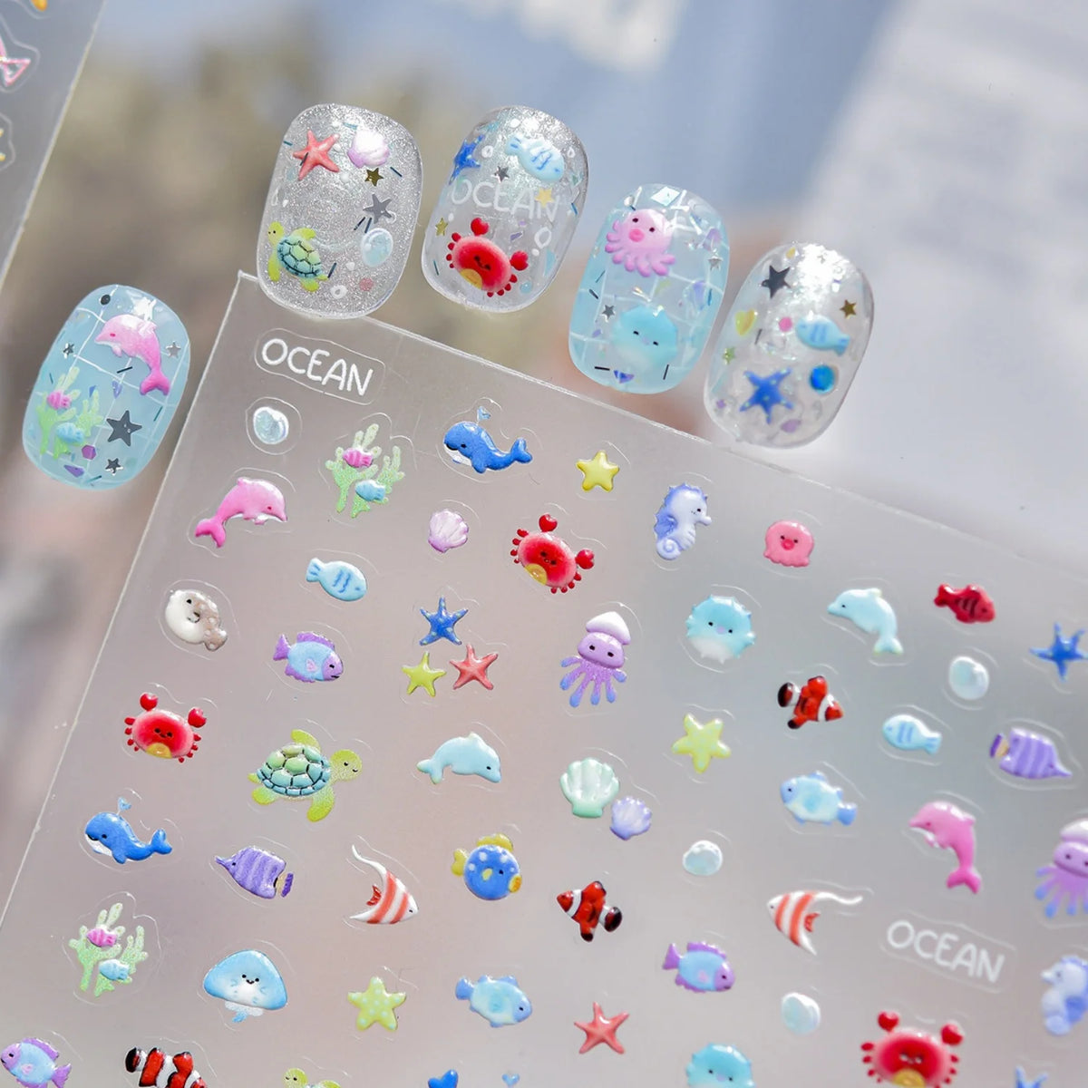 5D Ocean Nail Stickers – Dolphin, Turtle & Sea Life Decals Nail Art Stickers QXL