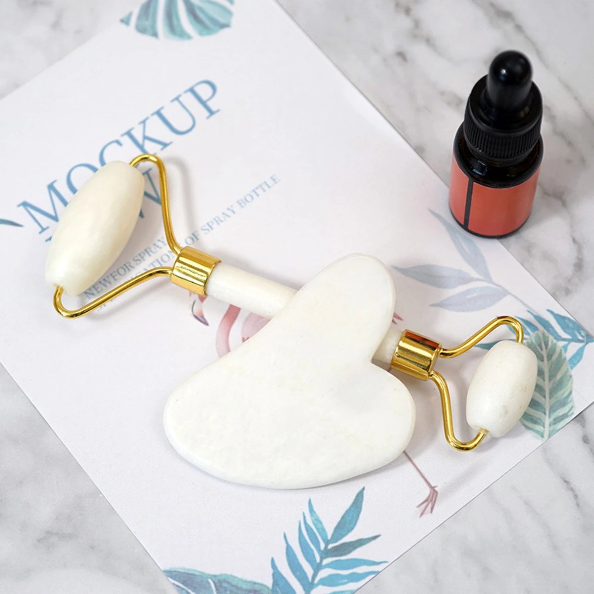 White Jade Roller & Gua Sha Set | Natural Facial Massager Jade Facial Roller Set QXL