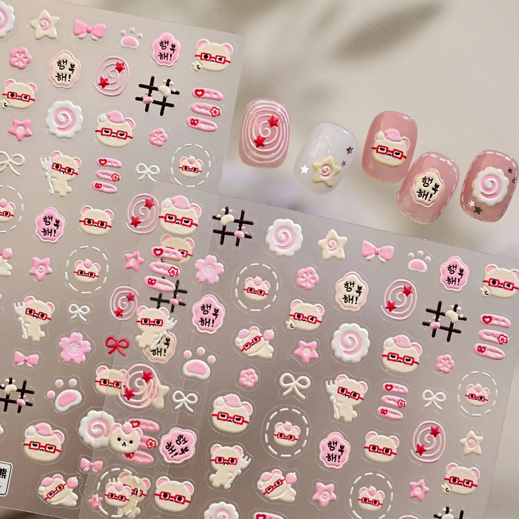 5D Rilakkuma Nail Stickers – Pink Bow Sakura Self-Adhesive Decals Nail Art Stickers QXL