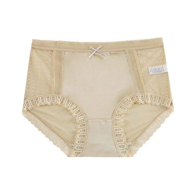 Women's Seamless Lace Briefs | Cotton Crotch Mid-Waist Panties Women's Briefs QXL