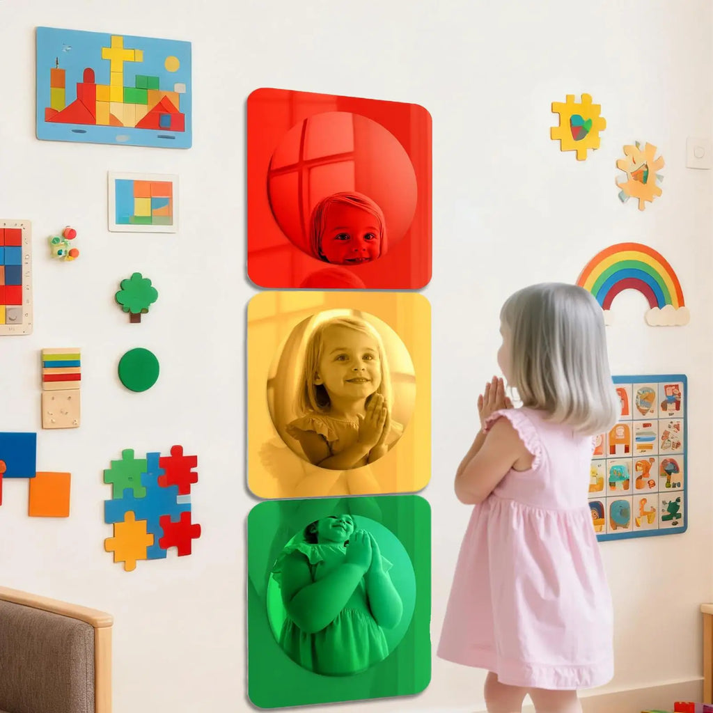 3-Pack Acrylic Bubble Sensory Mirrors for Toddlers & Kids Sensory Mirror Set QXL