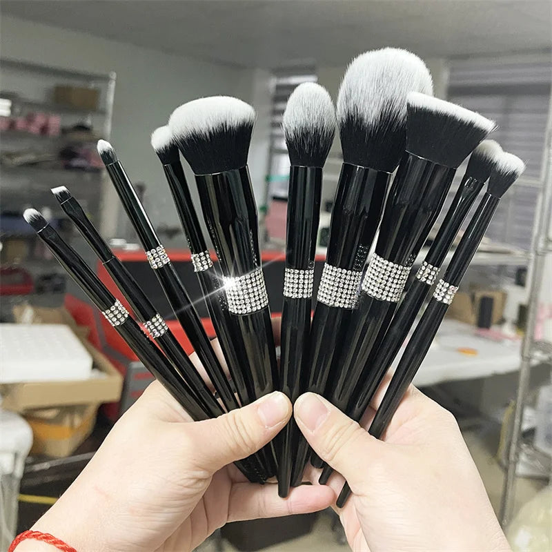 10/12-Pc Diamond Rhinestone Makeup Brush Set | Soft Synthetic Makeup Brush Set QXL