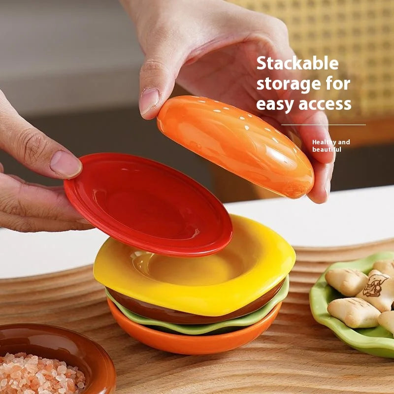 6-Layer Stackable Hamburger Plate Set | Sauce & Snack Plates Stackable Plate Set QXL