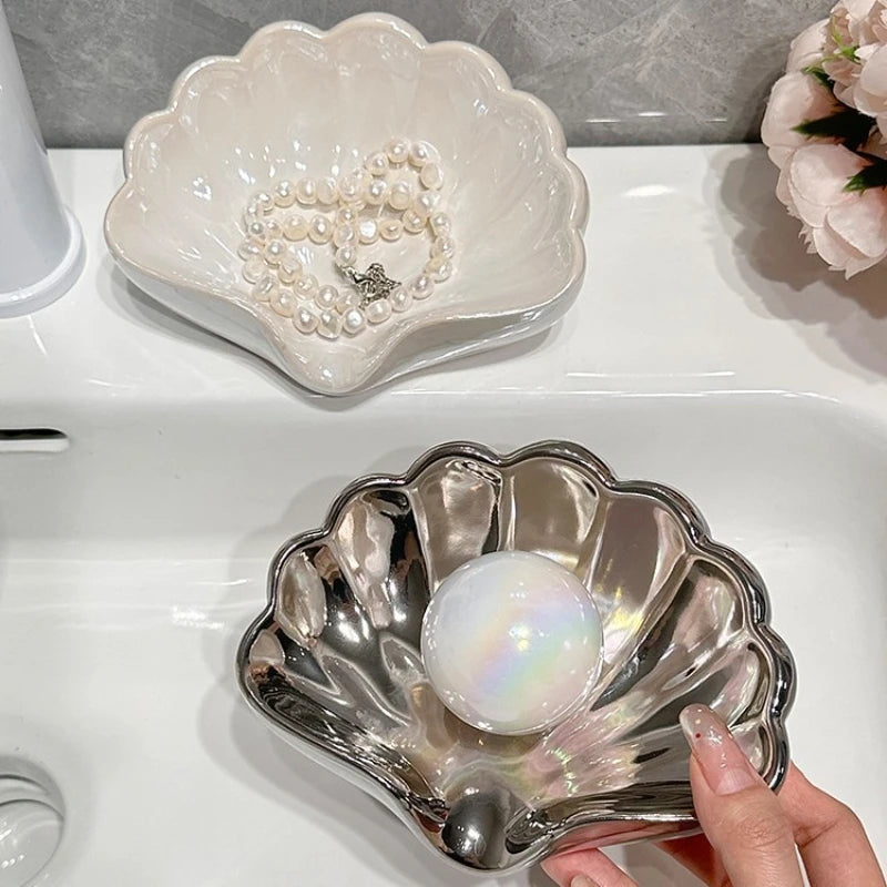 Shell Ceramic Soap Dish & Jewelry Tray | Bathroom Organizer Ceramic Soap Dish QXL