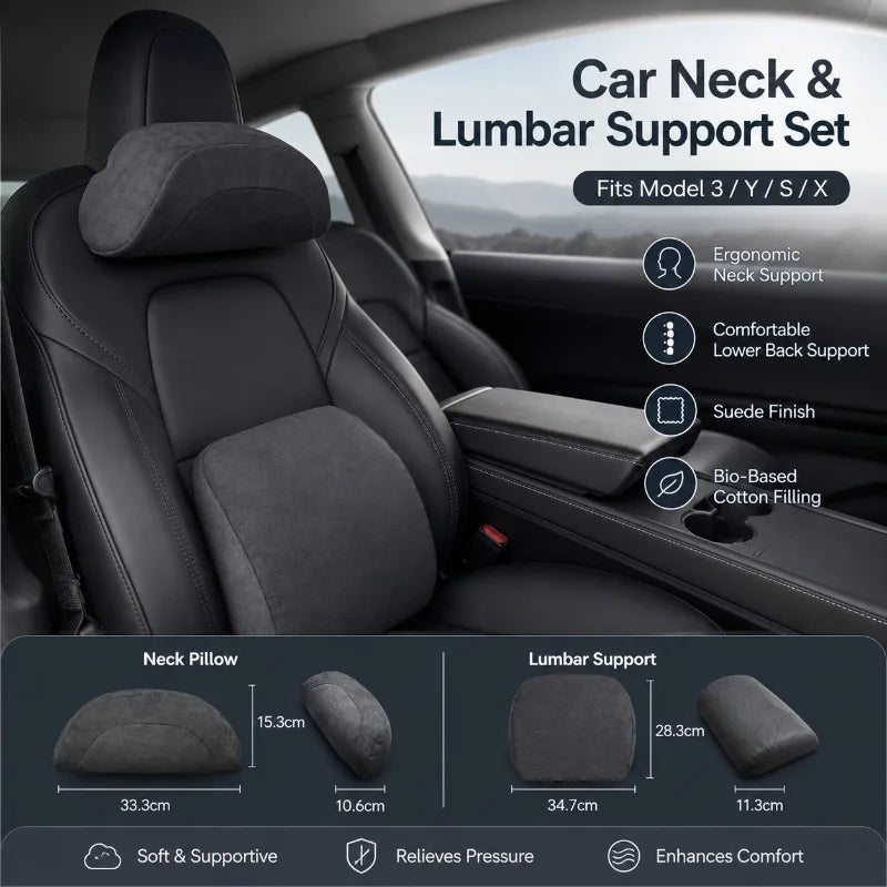 Car Neck Pillow & Lumbar Cushion Set | Tesla Model 3 Y S X Car Seat Cushion Set QXL