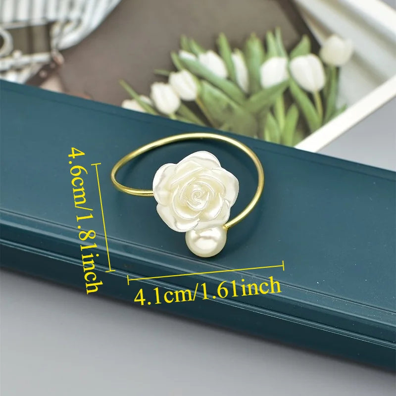 Floral Napkin Rings | White & Gold-Tone Elegant Table Decor Decorative Napkin Rings QXL
