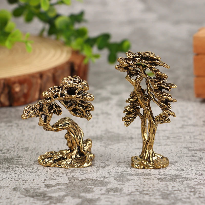 Brass Mini Pine Tree Figurine | Miniature Bonsai Statue Decor Miniature Tree Figurine QXL