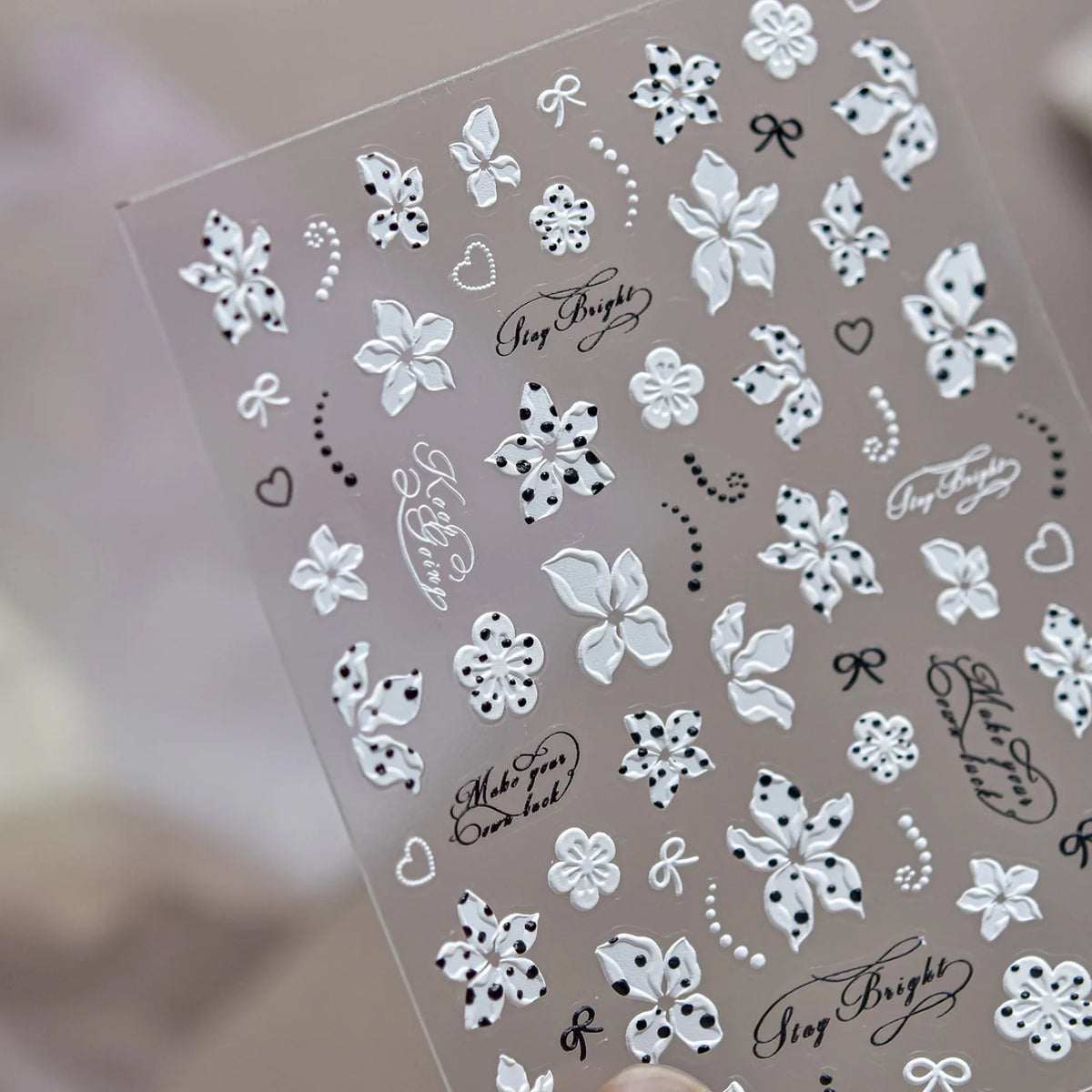 5D Flower Nail Stickers | Rhinestone Polka Dot Petal Decals Nail Art Stickers QXL