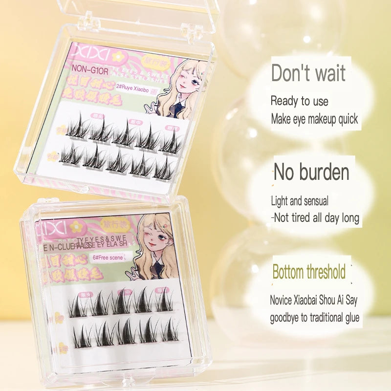 Glue-Free Individual False Eyelashes | Natural Segmented Lashes False Eyelashes QXL