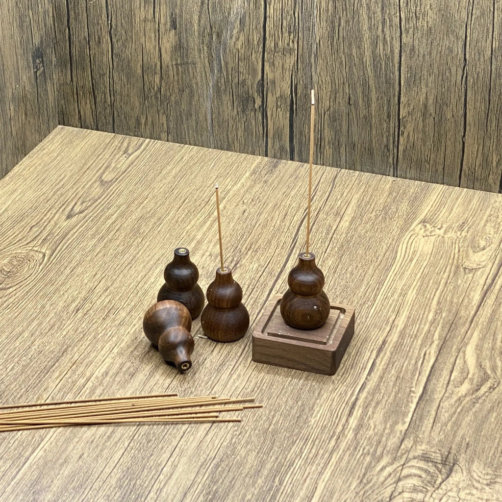 Walnut Wood Gourd Incense Holder with Ash Catcher | Zen Décor Incense Holder QXL
