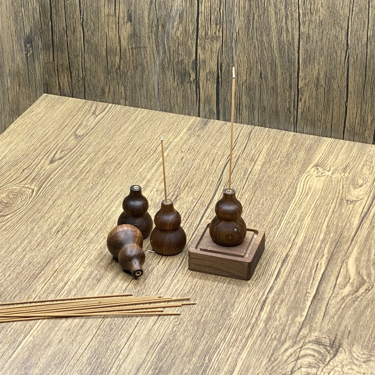 Walnut Wood Gourd Incense Holder with Ash Catcher | Zen Décor Incense Holder QXL