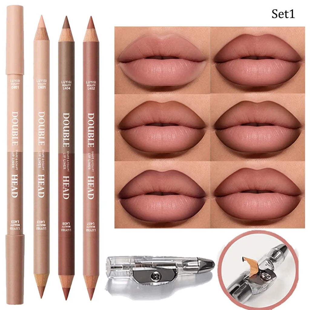 3-Pack Double-Ended Waterproof Matte Lip Liners + Sharpener Lip Liner Set QXL set 1