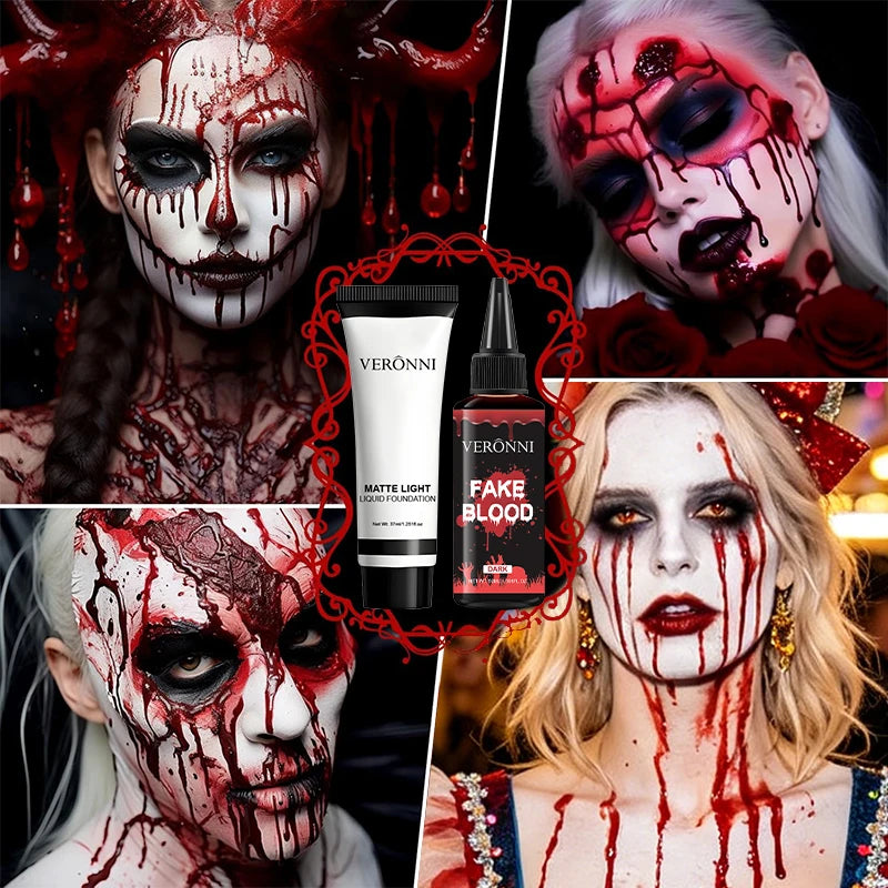 Halloween Fake Blood & White Face Paint | Non-Toxic Cosplay Set Halloween Face Paint Set QXL