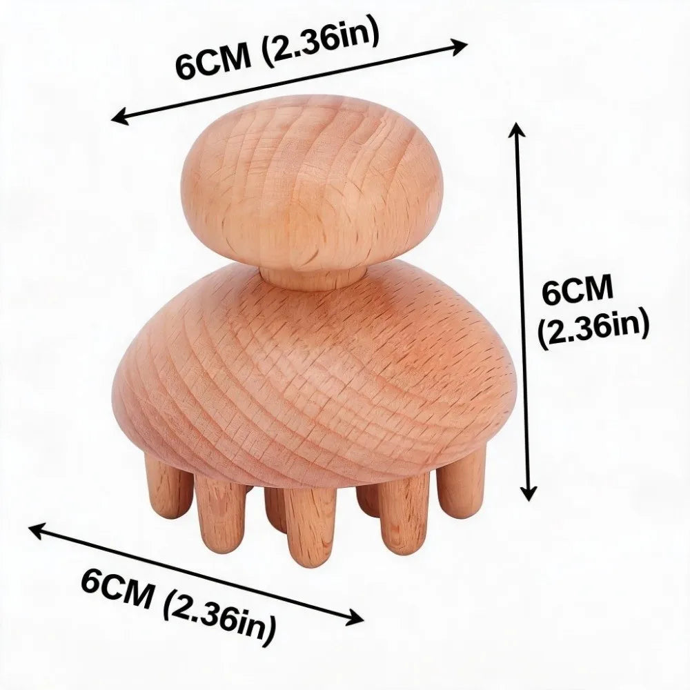 Wood Mushroom Massager | Beech Wood Ergonomic Scalp Tool Handheld Massager QXL