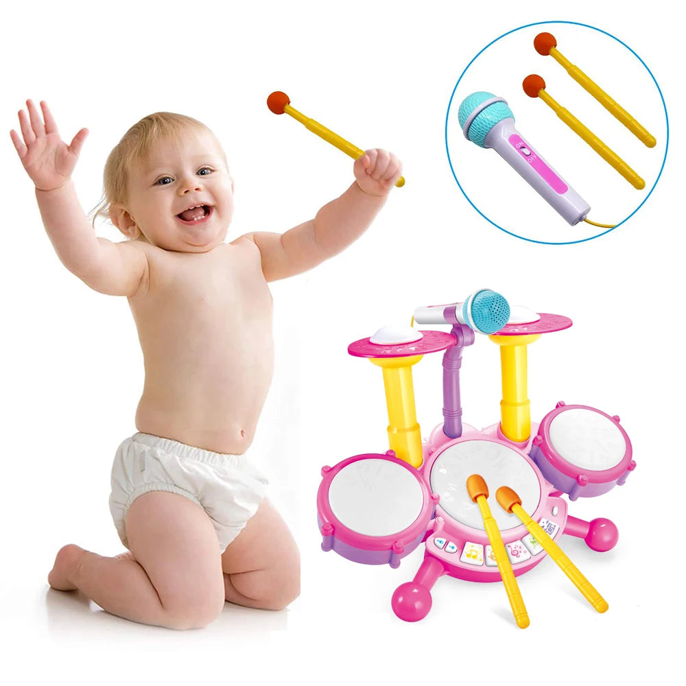 Kids Electric Drum Kit with Mic & Sticks | Ages 3–6 Gift Kids Drum Kit QXL