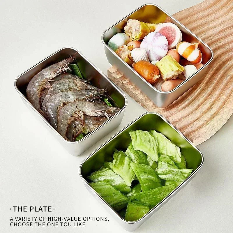 316 Stainless Steel Food Tray with Lid | Rectangle Storage Dish Food Storage Tray QXL