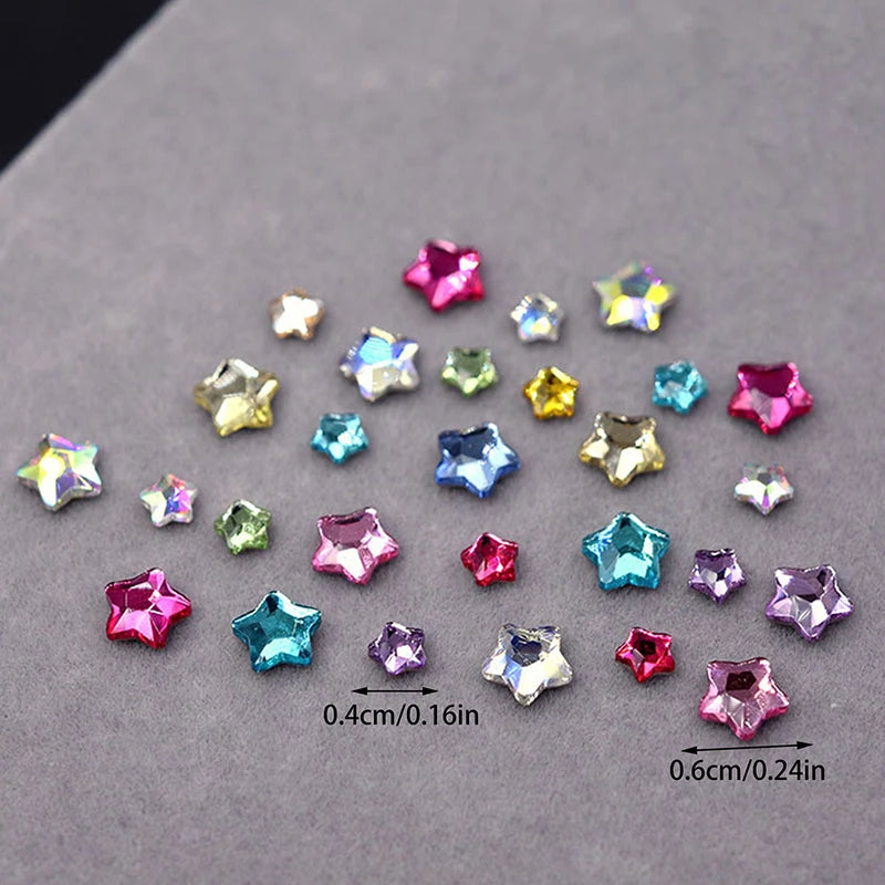 50-Pc Star Flat-Back Acrylic Nail Rhinestones 4/6mm | 3D Art Nail Rhinestones QXL
