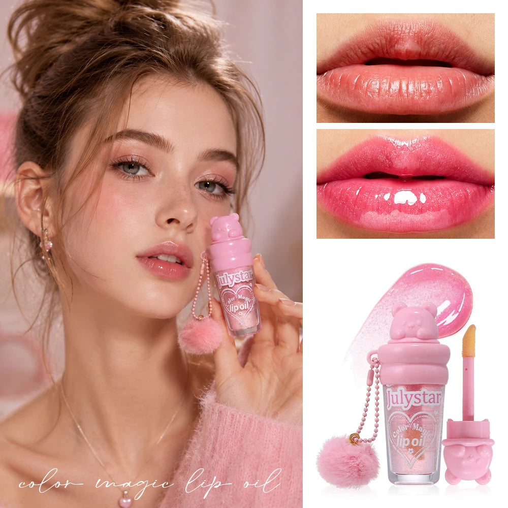 Julystar Kawaii Bear Lip Oil Gloss | Color-Changing Hydrating Lip Oil Gloss QXL ColorChangingLip Oil