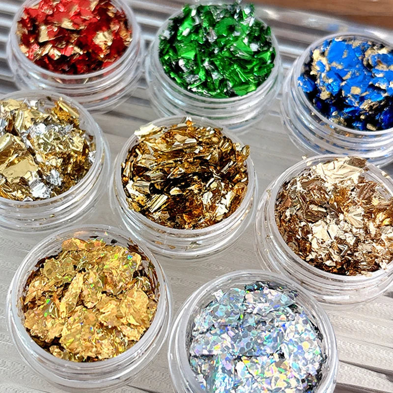 Gold Foil Flakes Nail Art Glitter | DIY Nail Decoration Box Nail Art Foil QXL