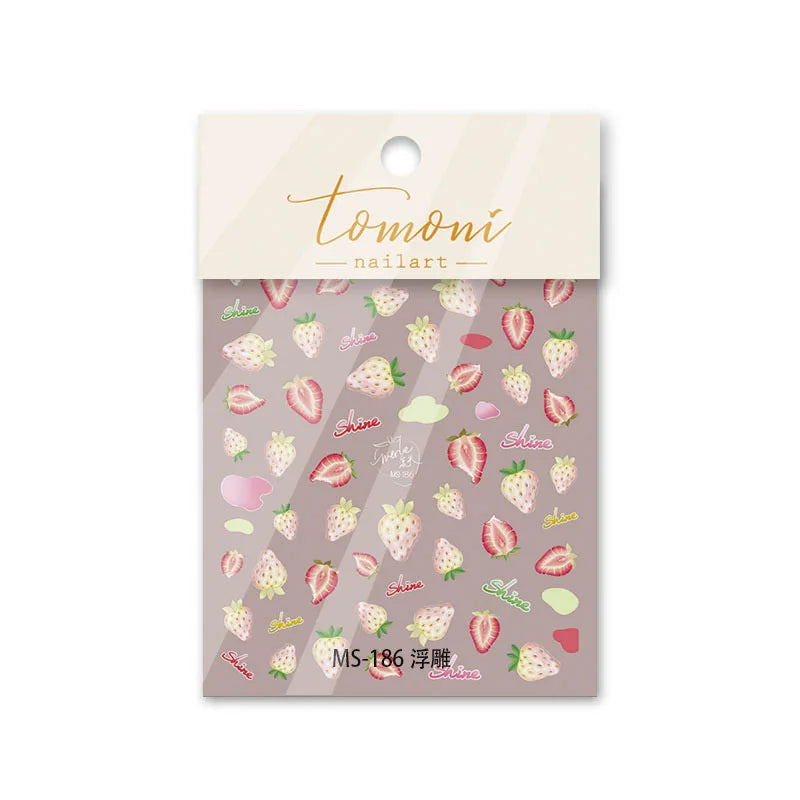 5D Embossed Strawberry Nail Stickers | Cute Nail Art Decals Nail Art Stickers QXL