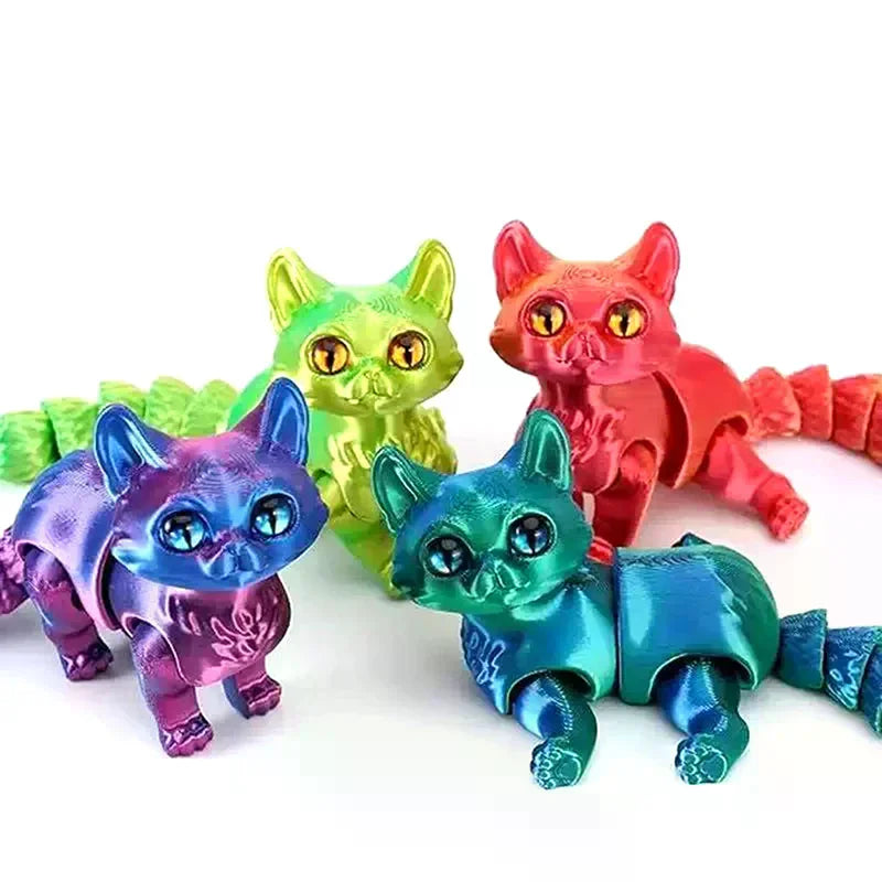 12cm Articulated 3D Printed Cat Figure | Desk Decor & Gift Articulated Cat Figurine QXL