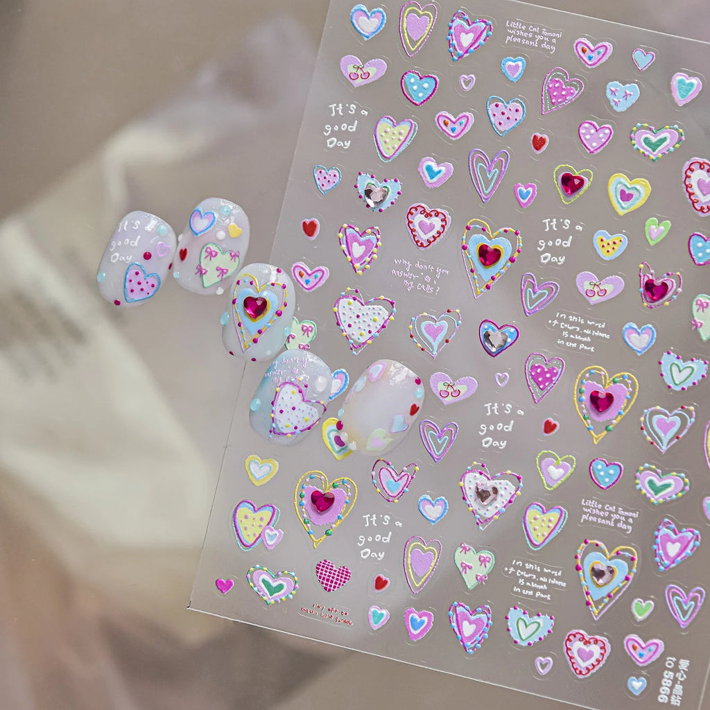5D Heart Nail Stickers – Crystal Rhinestone Floral Decals Nail Art Stickers QXL