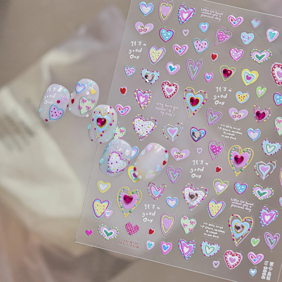 5D Heart Nail Stickers – Crystal Rhinestone Floral Decals Nail Art Stickers QXL