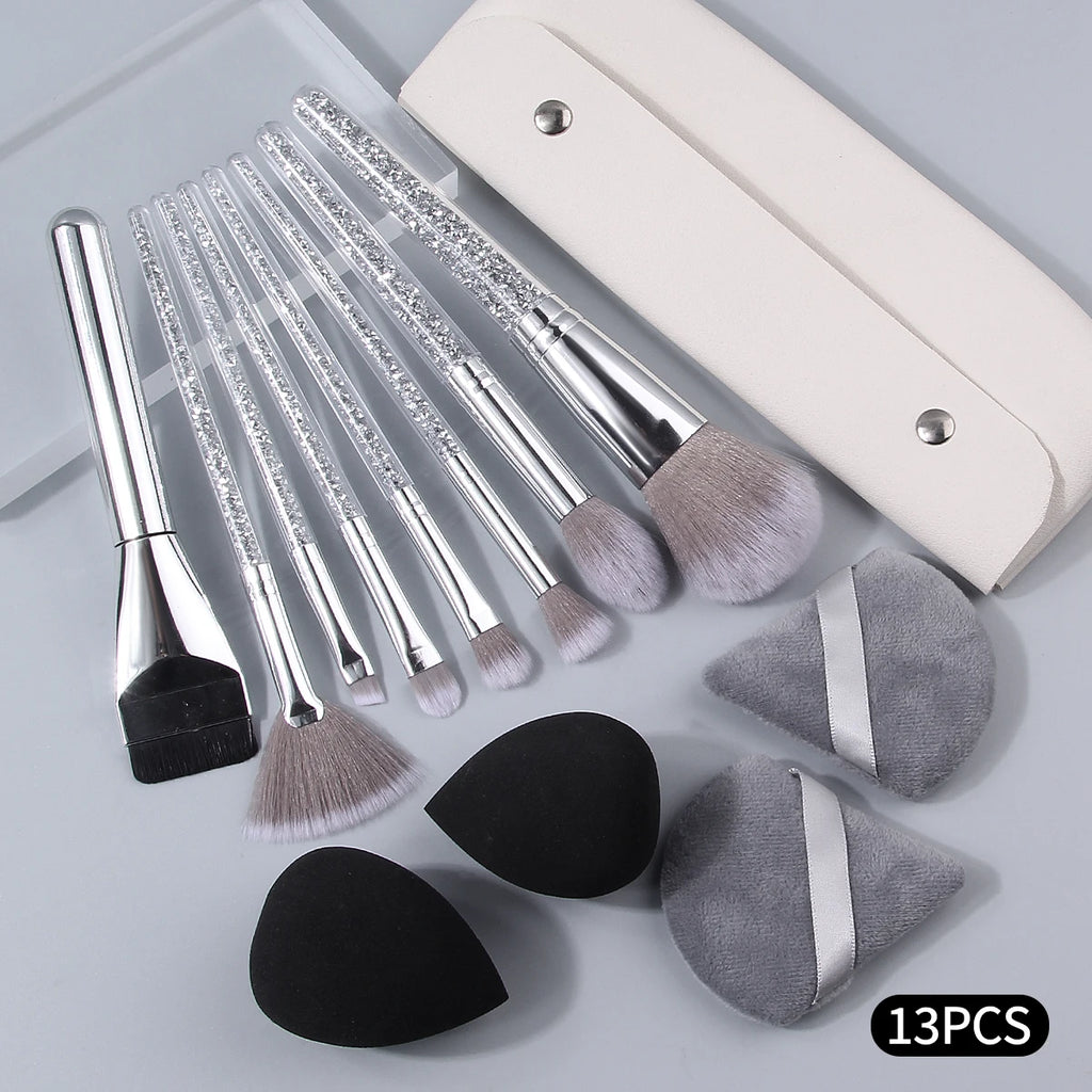KOSSHOW 13-Pc Silver Diamond Handle Makeup Brush Set Makeup Brush Set QXL Silver