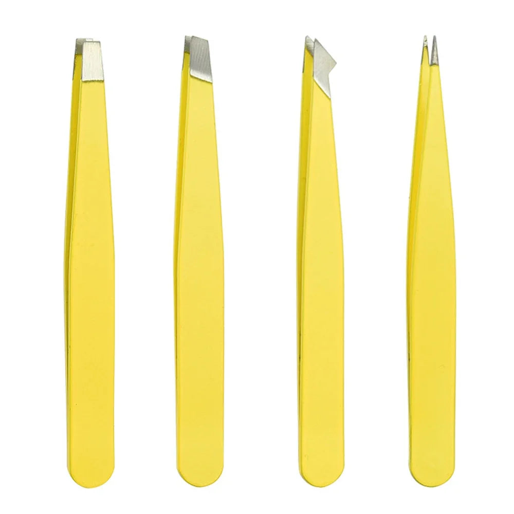 vvocci 4-Pc Stainless Steel Eyebrow Tweezers Set – 4 Tip Types Eyebrow Tweezers Set QXL M138 Yellow
