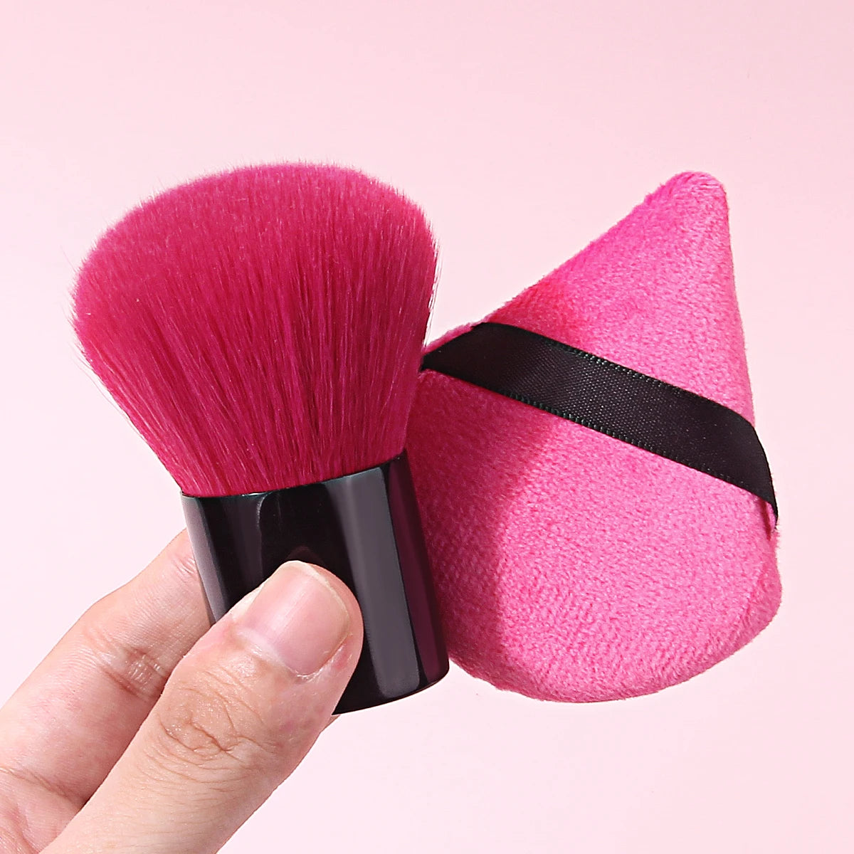KOSSHOW Pink Blush Brush & Powder Puff Set – 2-Piece Makeup Brush Set QXL