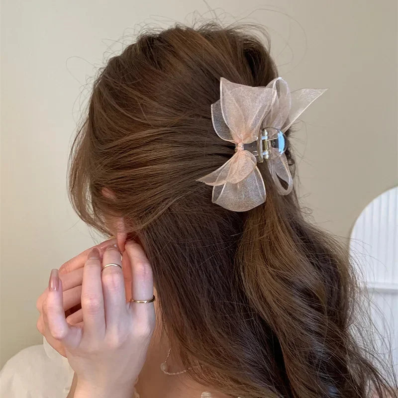 Lace Mesh Bow Hair Claw Clip | Korean Bowknot Style Hair Claw Clip QXL