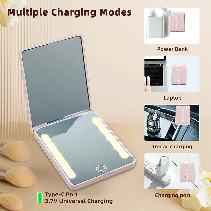 Lighted Compact Makeup Mirror | Double-Sided 1X/2X Rechargeable Lighted Compact Mirror QXL