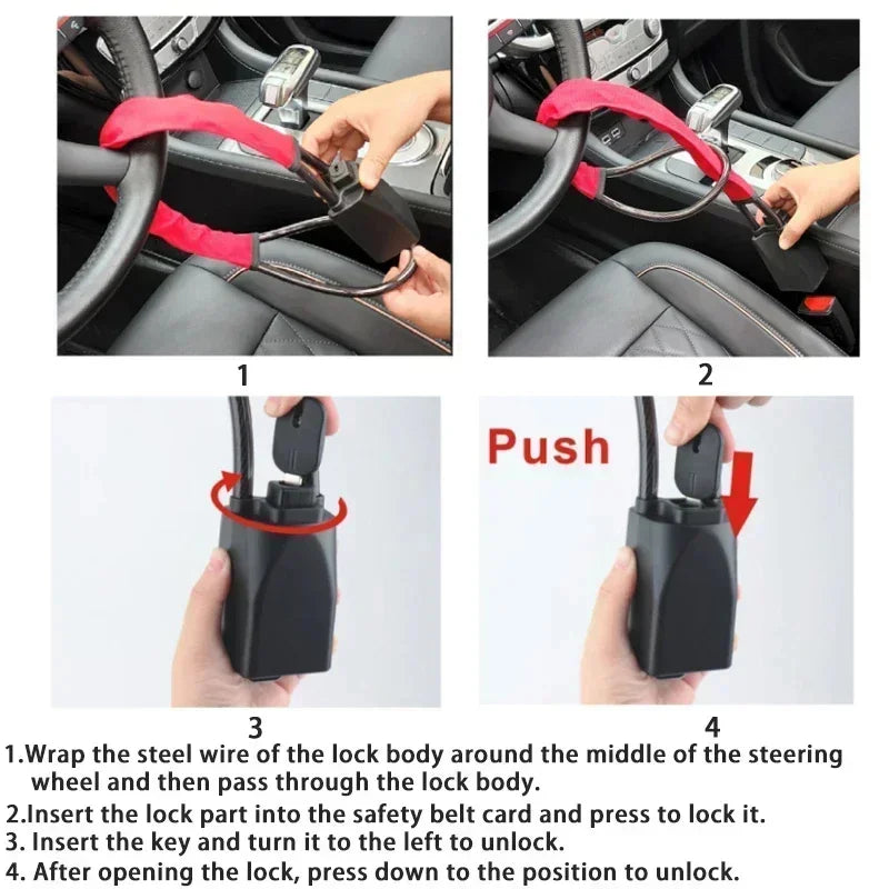Universal Steering Wheel Lock with Seat Belt Buckle | Anti-Theft Steering Wheel Lock QXL