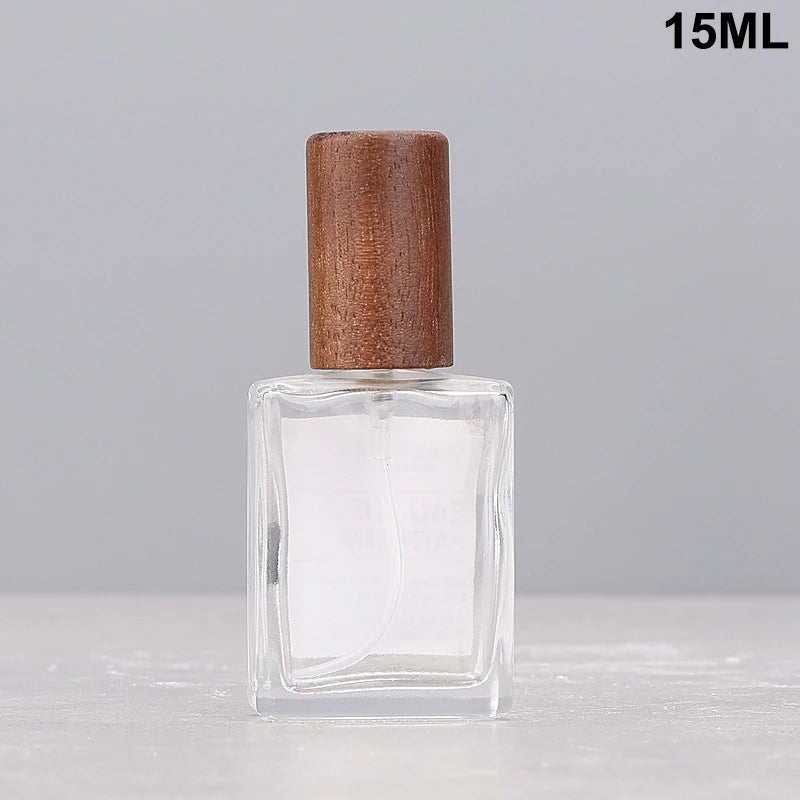 Square Glass Perfume Spray Bottle | Refillable Atomizer 15–50ml Perfume Atomizer Bottle QXL Walnut 15ml
