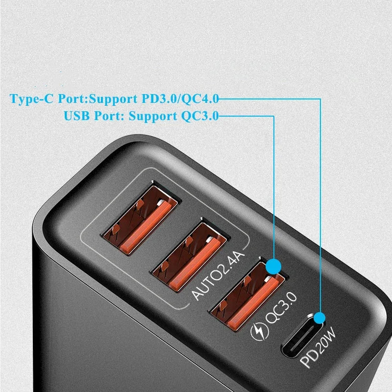 20W 4-Port USB-C PD Fast Charger Wall Adapter USB Wall Charger QXL