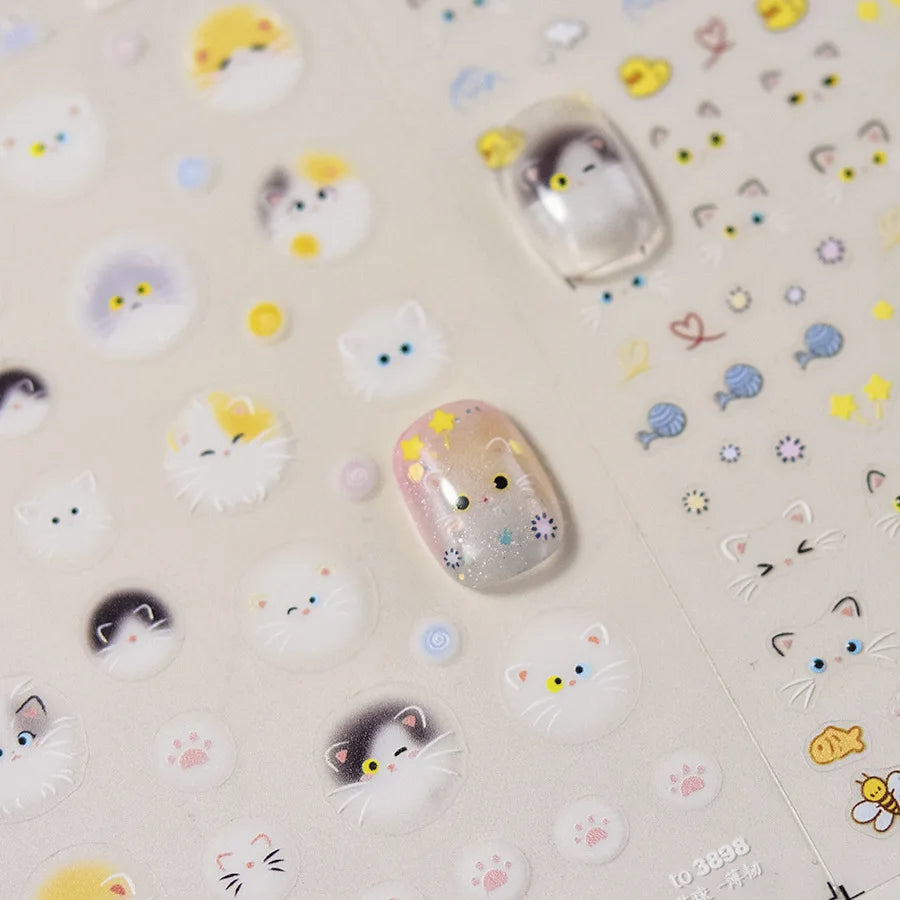 5D Kawaii Cat Nail Art Stickers | Spring Flower Decals Nail Art Stickers QXL
