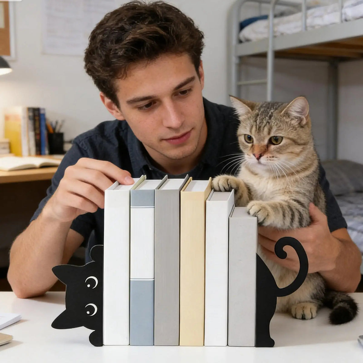 Cute Cat Metal Bookends | Decorative Iron Book Stopper Pair Decorative Bookends QXL