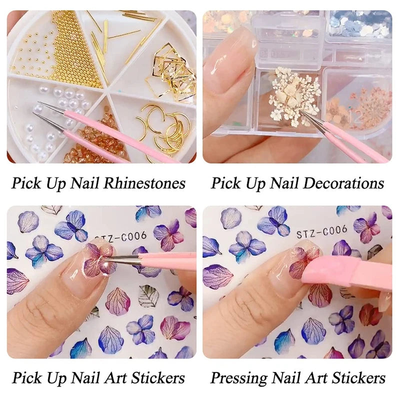 Nail Art Tweezer Set | Silicone Press Stick & Diamond Picker Nail Art Tool Set QXL