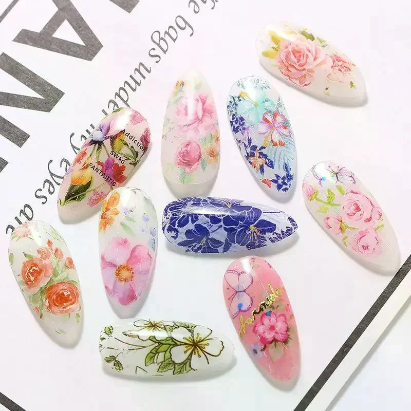Floral Nail Art Transfer Stickers | DIY Manicure Decals Nail Art Stickers QXL