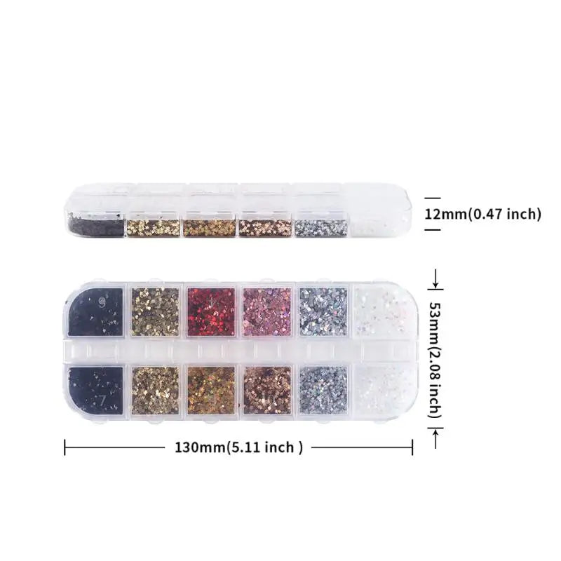 1mm Star & Heart Nail Glitter Set | 12 Laser Designs DIY Nail Glitter Set QXL