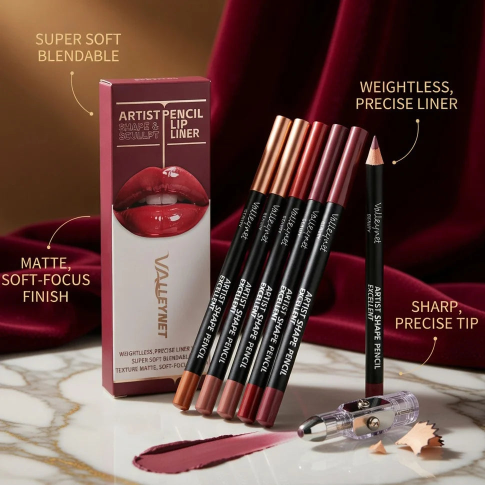 7-Pc Matte Lip Liner Set with Sharpener | Long-Lasting Lip Liner Set QXL