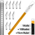 Craft Knife Set – 10 Steel Blades & 15cm Ruler | DIY Cutting Craft Knife Set QXL M331 Yellow