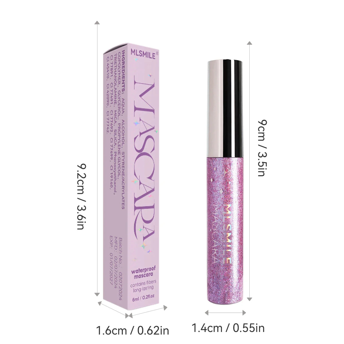 MLSMILE Glitter Pearlescent Mascara – Waterproof & Volumizing Glitter Mascara QXL