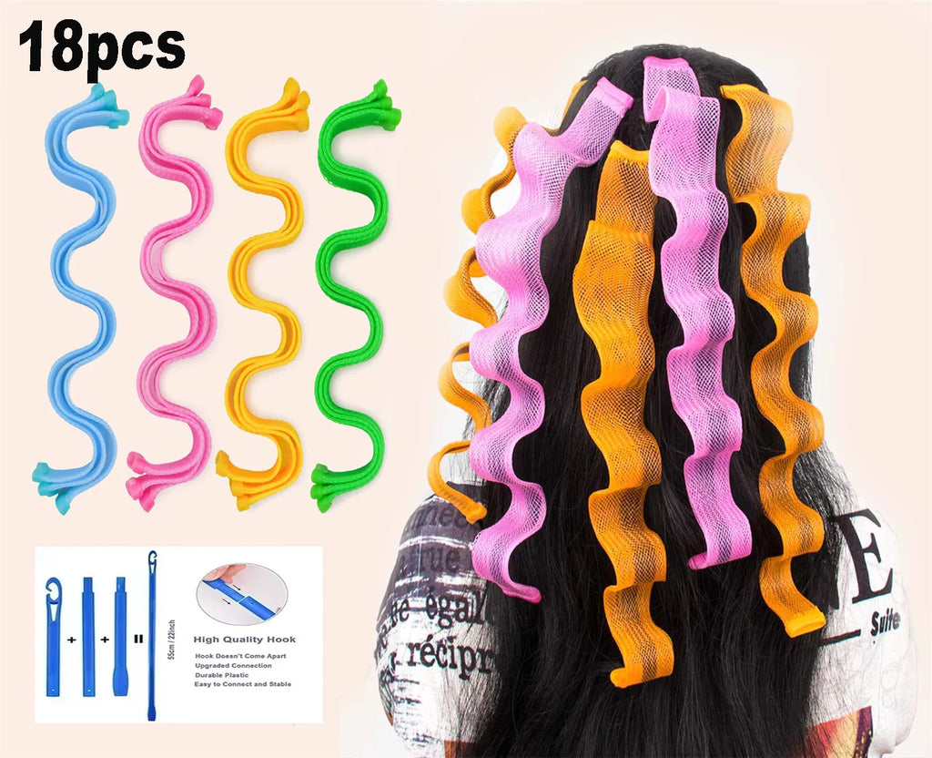 18-Pack Soft Magic Hair Rollers | No-Heat Curling Rods Hair Rollers QXL