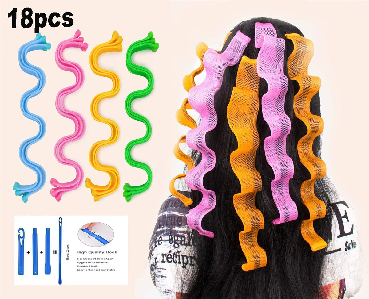 18-Pack Soft Magic Hair Rollers | No-Heat Curling Rods Hair Rollers QXL
