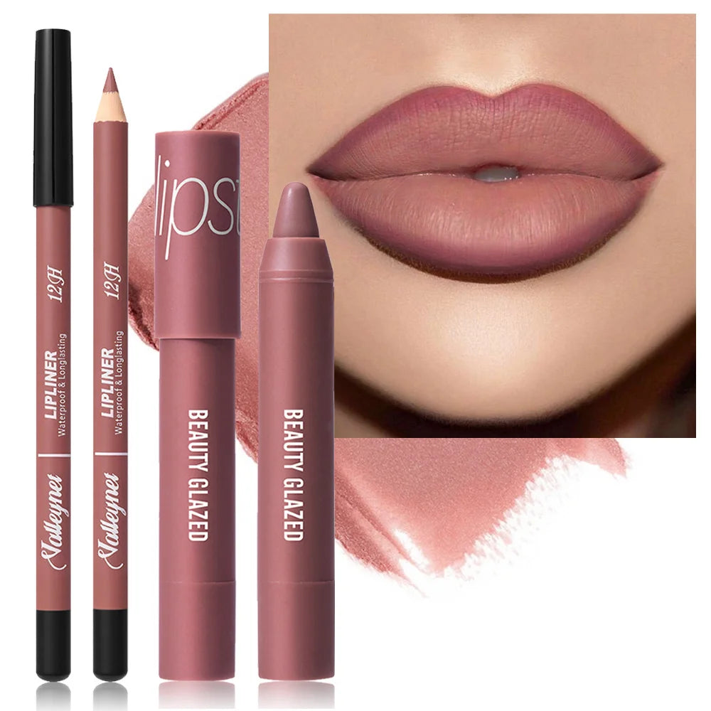 Beauty Glazed Matte Lip Liner & Moisturizing Lipstick Set 2 Pcs Lip Liner & Lipstick Set QXL