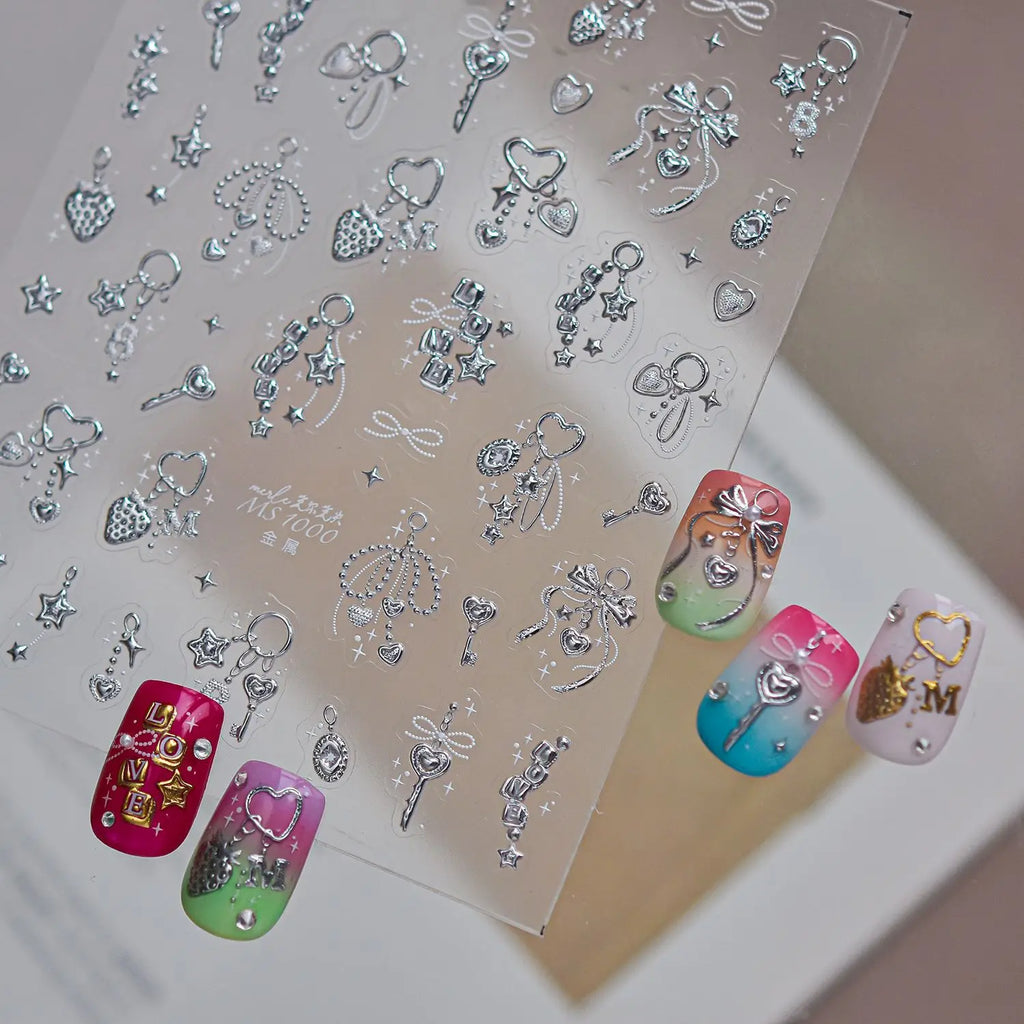 5D Hot Stamping Silver Nail Stickers | DIY Manicure Decals Nail Art Stickers QXL