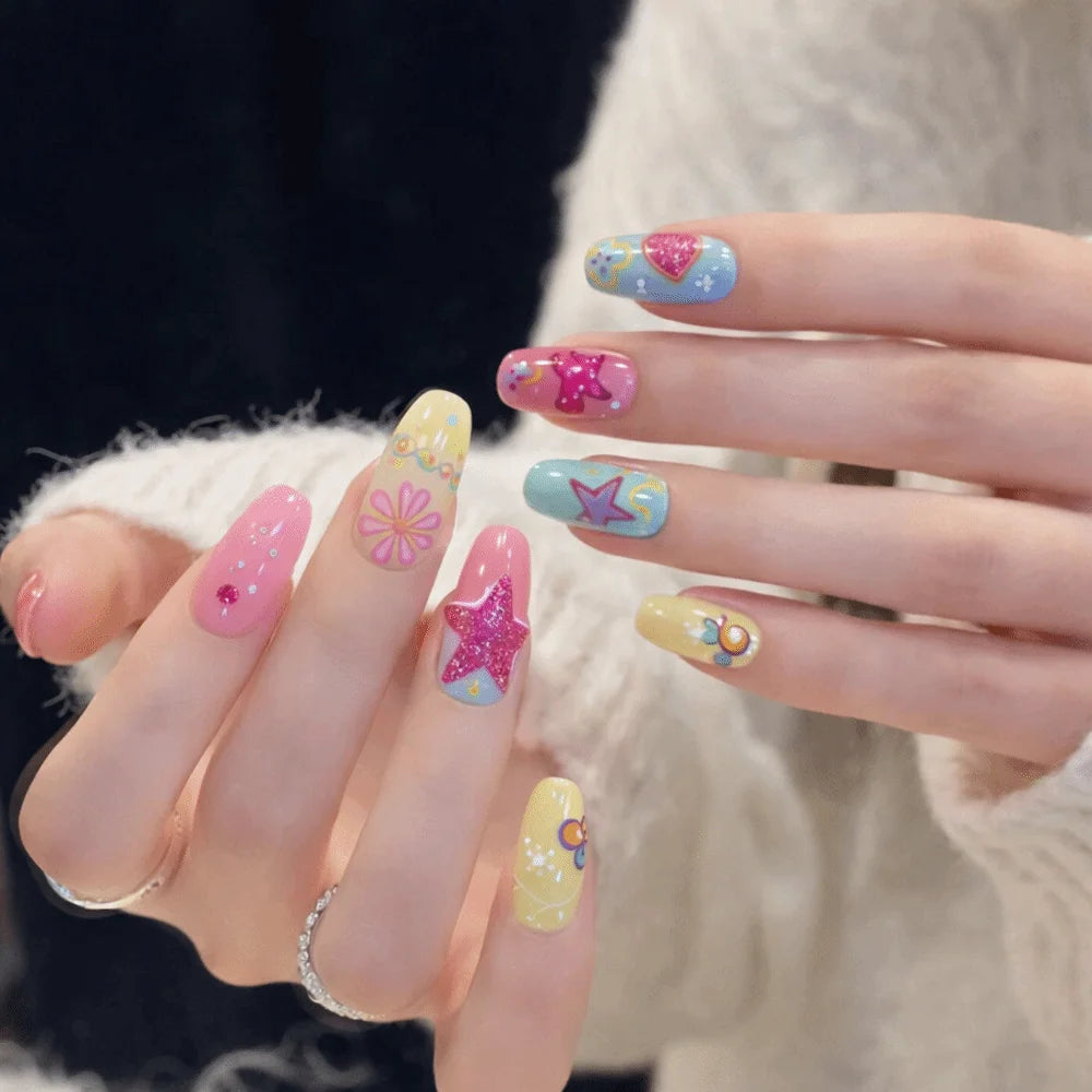 30-Pc 3D Pearl Flower Press-On Nails | Almond Beach Y2K Press-On False Nails QXL