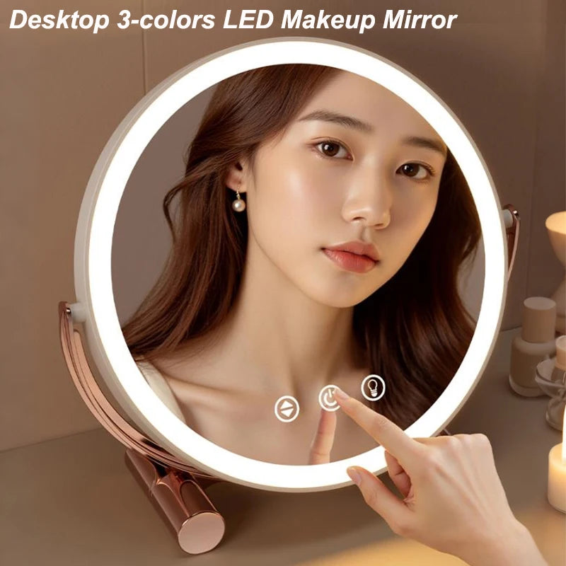 LED Makeup Mirror 3-Color Dimmable Touch Vanity USB-C LED Vanity Mirror QXL